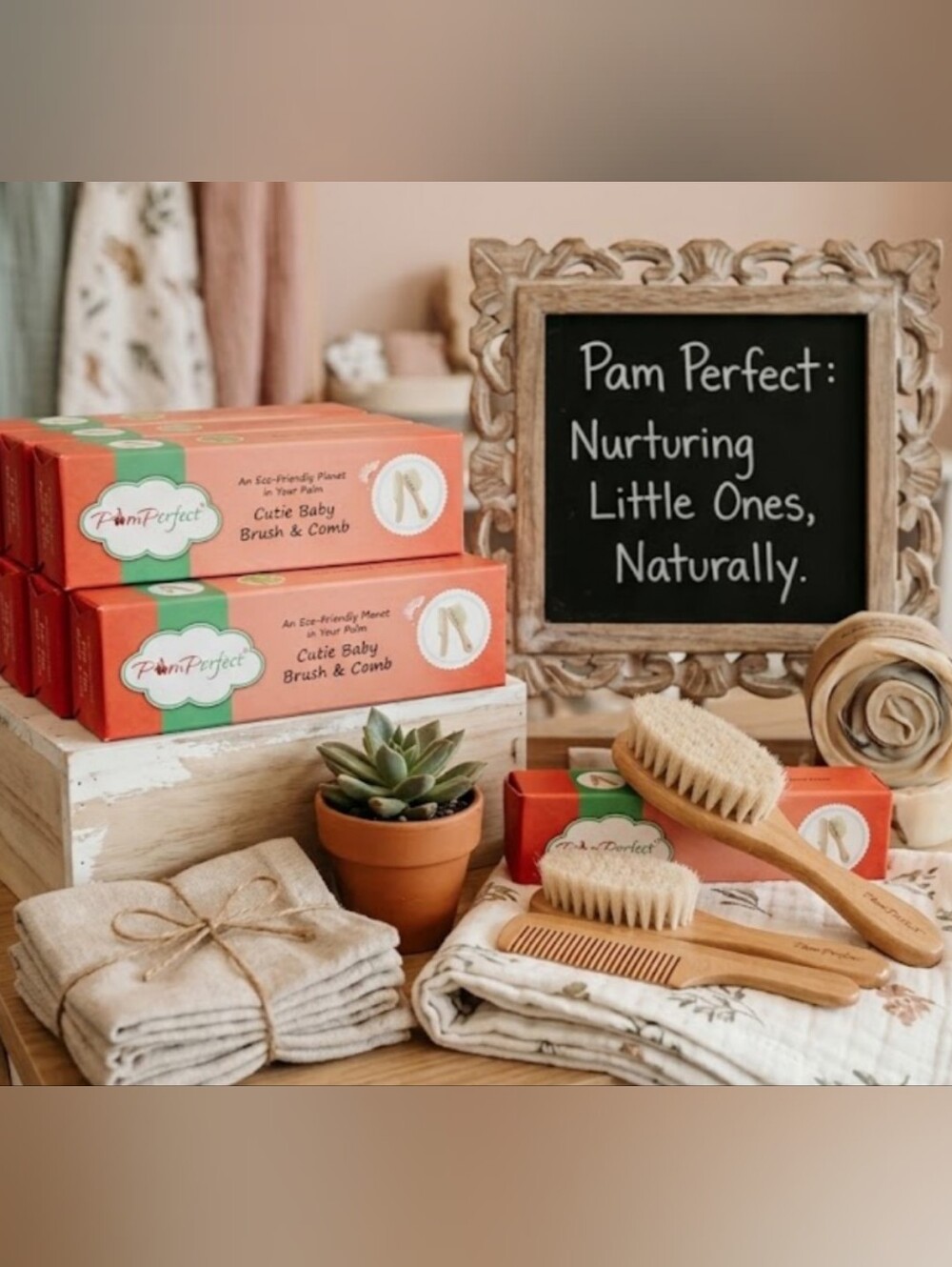 PamPerfect Eco-Friendly Wooden Baby Brush & Comb Set